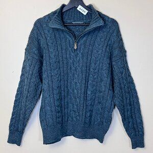 Woolovers 100% British Wool 1/4 Zip Cable Knit Sweater - Men's Size M - Green